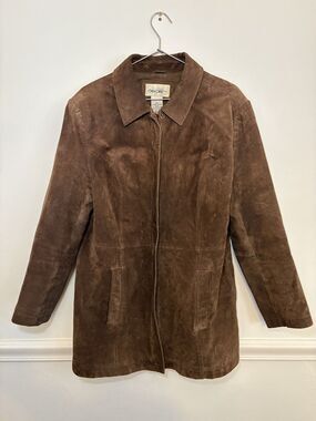 Vintage Cherokee Genuine Dark Brown Suede leather coat + lined - Size L